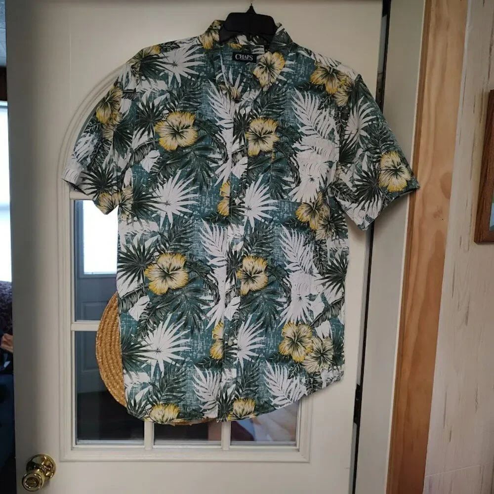 Chaps Multi-Color Tropical Print Short Sleeve Button Down Shirt Men's XL